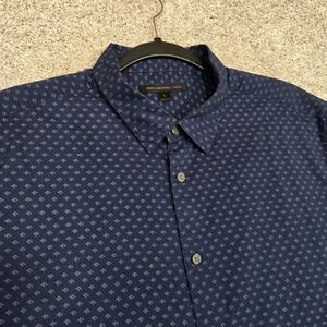 John Varvatos Shirt mens Large geometric Print Button up blue Short Sleeve